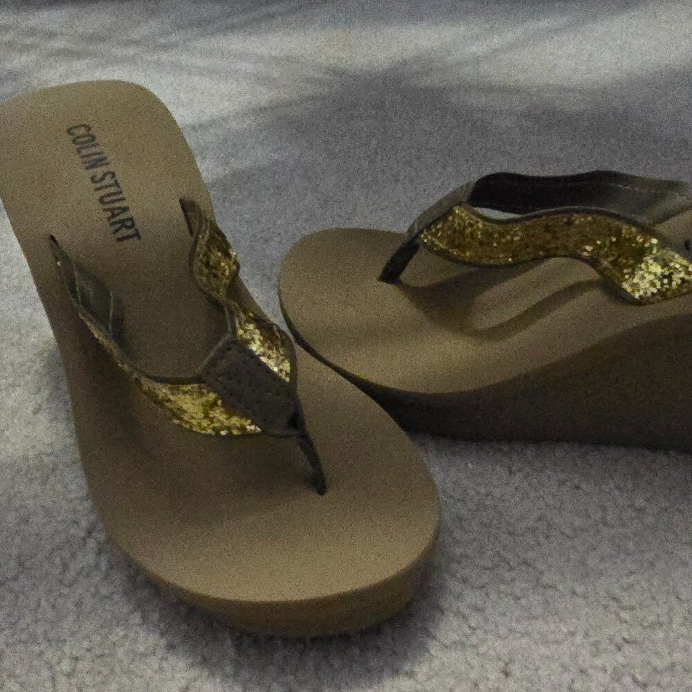 Gold Sparkly Wedge Sandals Sz 6